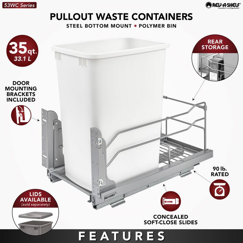 Rev-A-Shelf Pullout Kitchen Trash Can 35 qt. with Soft-close, 53WC-1535SCDM-113