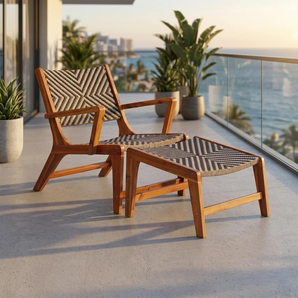 M4H Sevilla Solid Wood Patio Lounge Chair Set - Herringbone Weave
