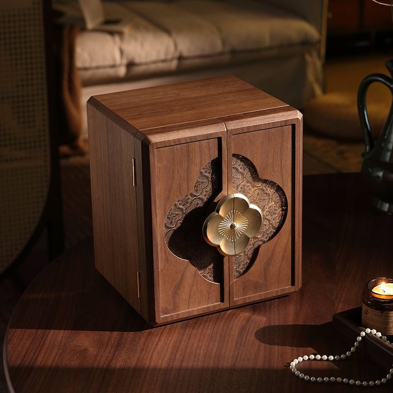 Walnut Color Double Doors with Begonia Handle 5-Layer High Capacity Jewelry Box - 9.06 - Walnut - 9.06