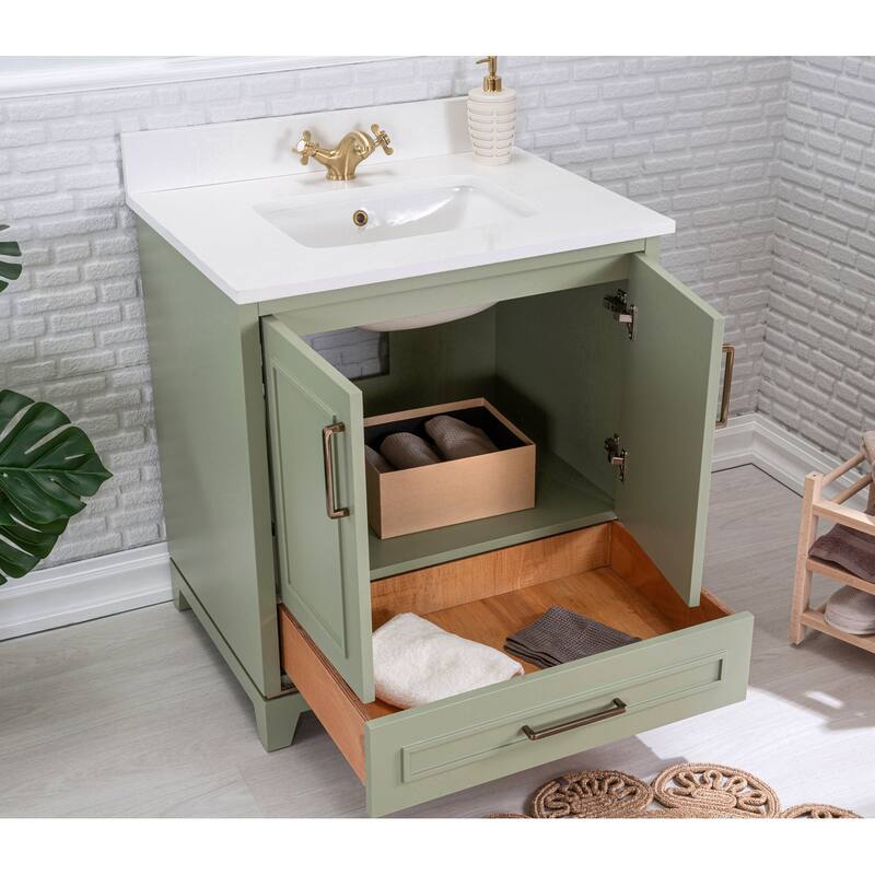 Albia 30'' Free-standing Single Bathroom Vanity with Quartz Vanity Top & Mirror