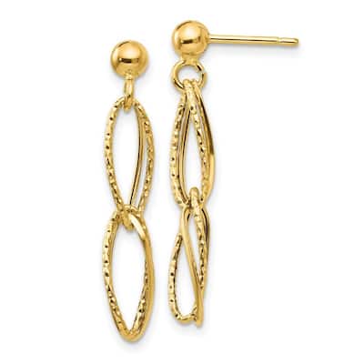 Curata 14k Yellow Gold 31x6mm Textured Oval Links Dangle Post Earrings