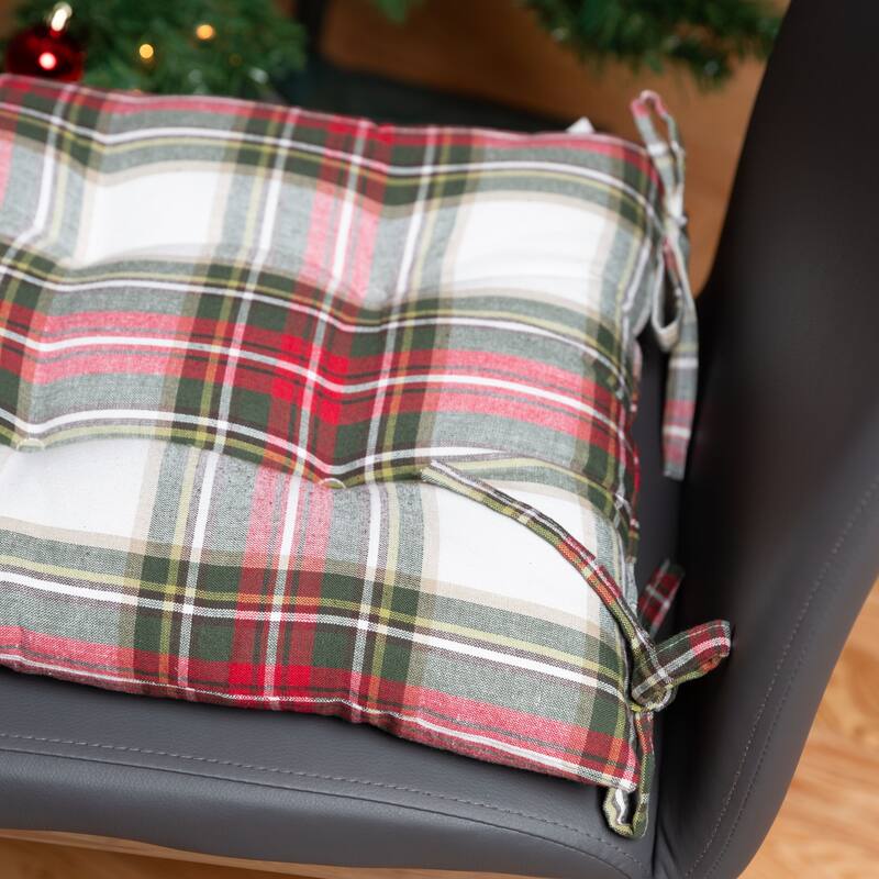 Fabstyles Tufted Celebration Plaid Cotton Set of 4 Chairpads with Ties - 16x16