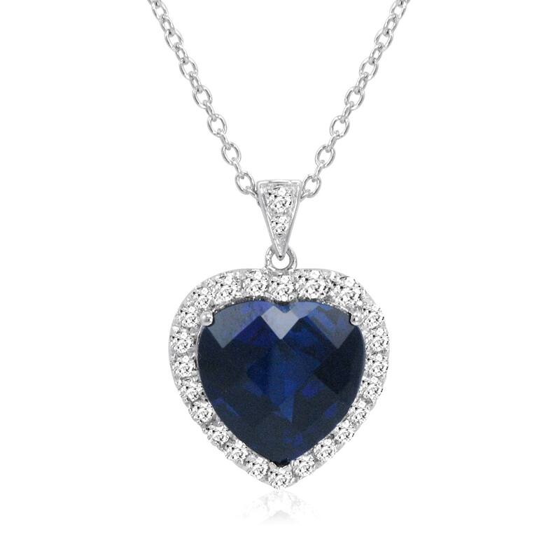 Amanda Rose Collecton 12 ct TGW Heart Shaped Created Blue and White Sapphire Pendant in Sterling Silver - Sapphire - White - 18 Inch - Blue