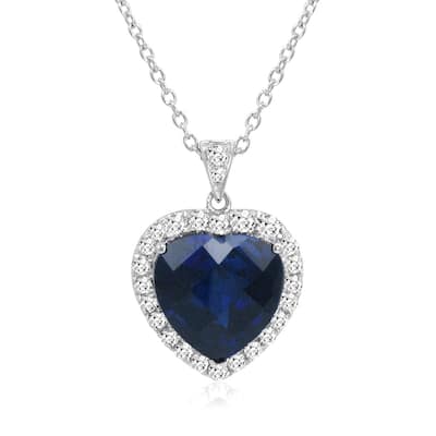 Amanda Rose Collecton 12 ct TGW Heart Shaped Created Blue and White Sapphire Pendant in Sterling Silver