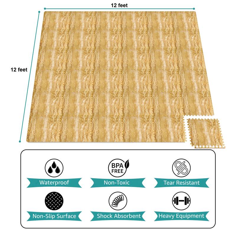 Sorbus 144 Sq. Ft. Wood Grain Floor Tiles Foam Mat EVA Interlocking Mats Tile 3/8-Inch Thick Flooring Wood Puzzle Exercise Mats
