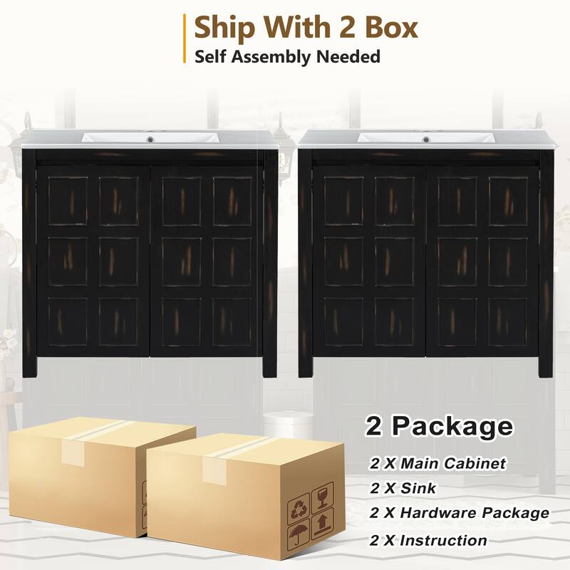 72" Retro Espresso Double Vanity Set - Separate Vanities, Dual Sinks, Soft-Close Doors & Adjustable Shelf‌ - 72"