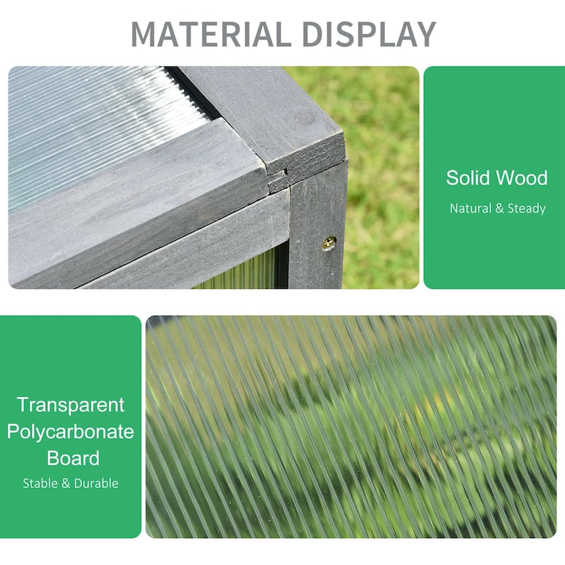 39" x 26" x 16" Wooden Cold Frame with Openable and Tilted Top Cover, Small Polycarbonate Planter Box For Flowers, Vegetables
