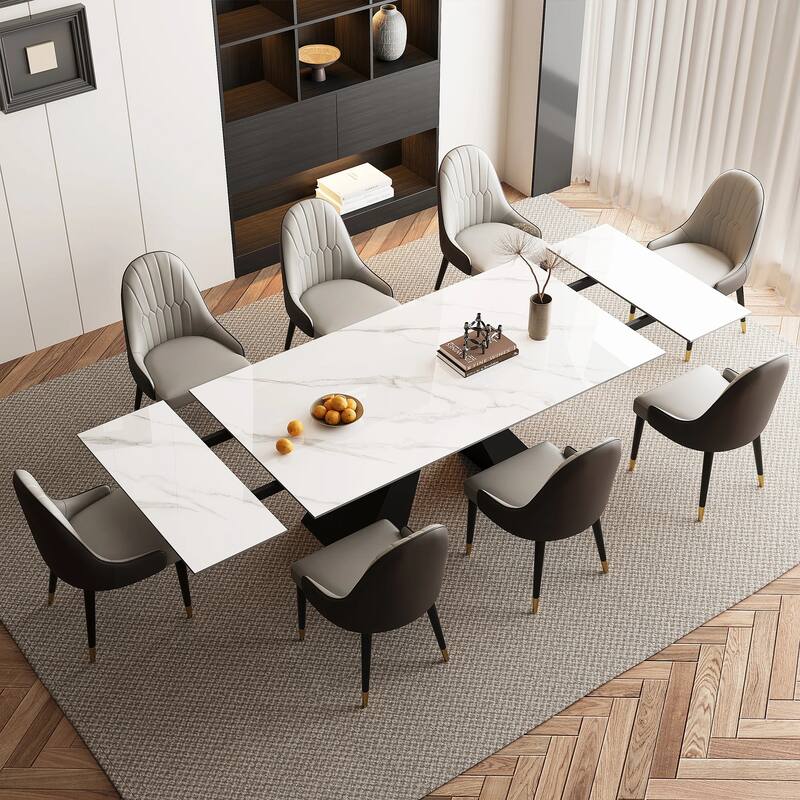 9 - Piece 110.23'' Extendable Sintered Stone Dining Table with 8 Chairs Dining Set