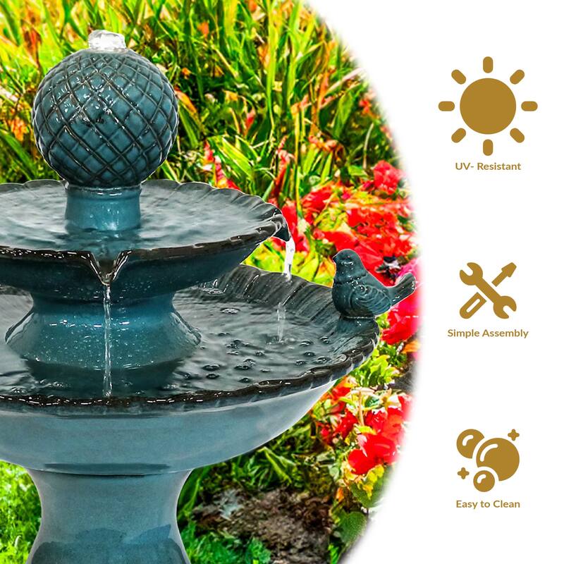 Sunnydaze 2-Tier Resting Birds Ceramic Outdoor Water Fountain - 27"