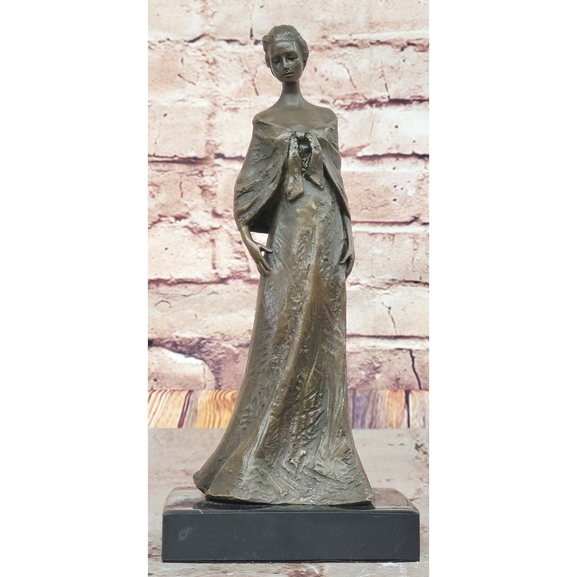 Elegant Bronze Lady Sculpture – Classic Figurine In Flowing Gown On Marble Base