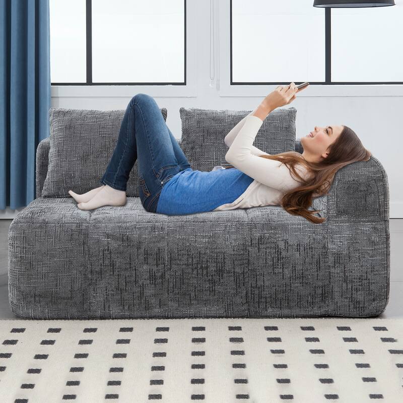 Chenille Loveseat Sofa Upholstered Deep Seat Sofa, Lounge Couch Corner Sofa Minimalist Modular Couches for Apartment