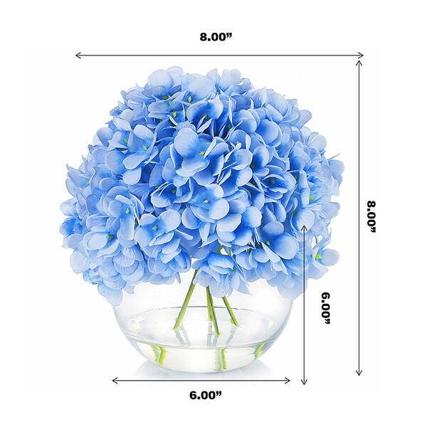 Enova Home Artificial Silk Hydrangea Fake Flowers Arrangement in Clear