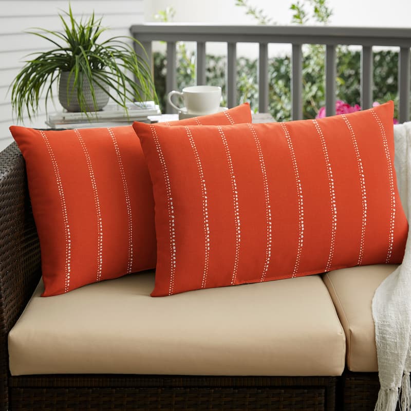 Caldwell II Orange Dotted Stripes Indoor/ Outdoor 13 x 20-inch Corded Pillow Set - 16 in L x 26 in W