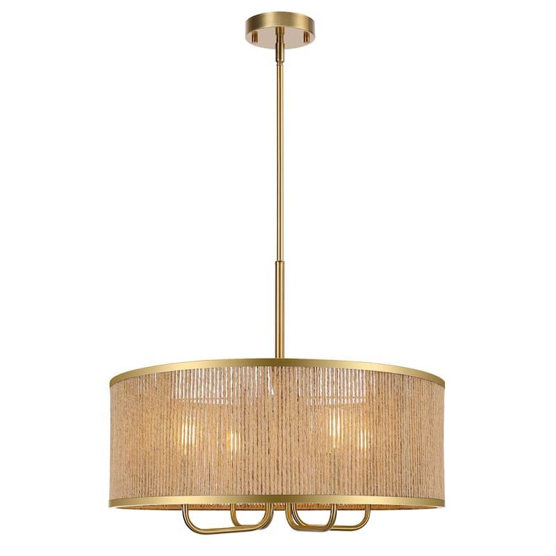 LamQee Large Farmhouse Rattan Chandelier Rope Pendant Light Fixture