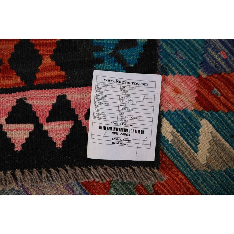 Reversable Kilim Oriental Area Rug Hand-Woven Wool Carpet - 10'1"x 12'7"