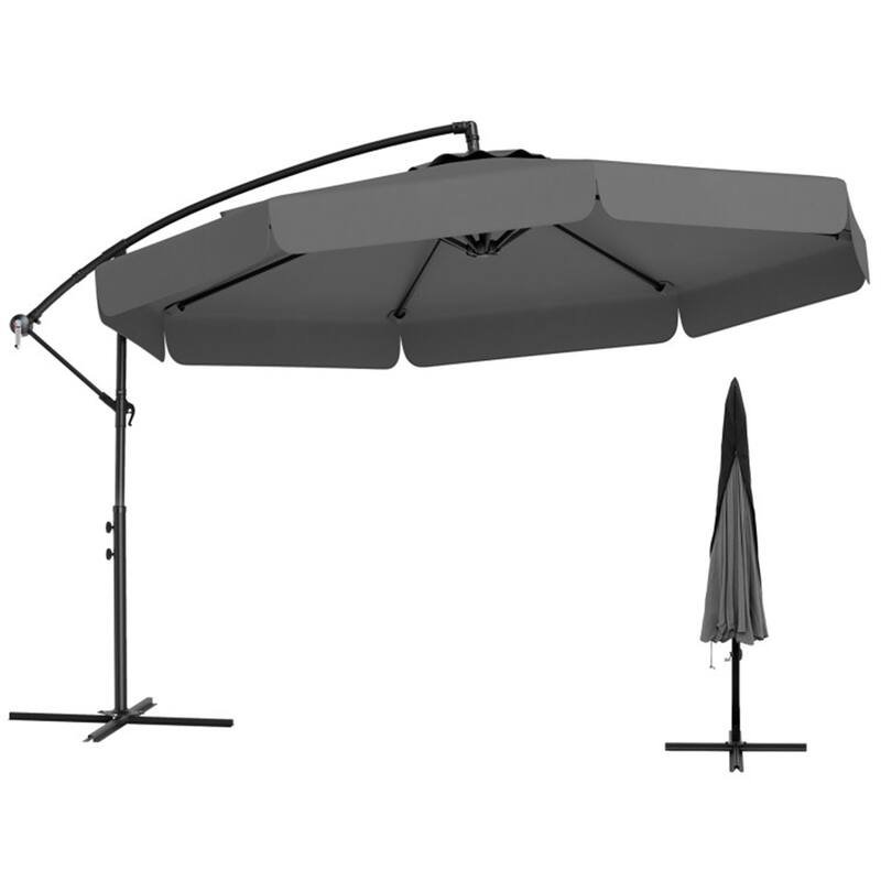 10ft Patio Cantilever Umbrella with Crank Handle and Adjustable Tilt Protective Cover Included - Grey