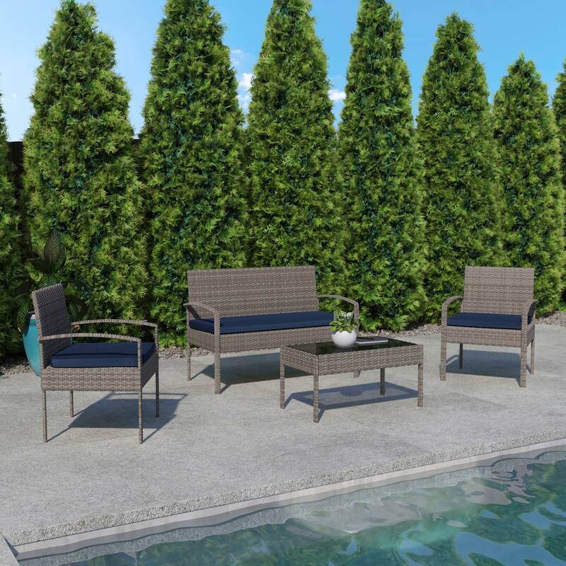 Flash Furniture FFOF33466 Lionello 4 Piece Steel Framed Polyester - Gray / Navy