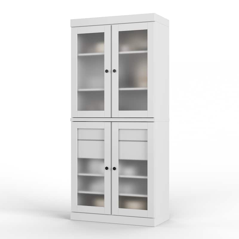 Palace Imports 100% Solid Wood Pantry Cabinet with Frosted Glass Doors, 2-Drawers and Adjustable Shelves - 32" x 71.5"