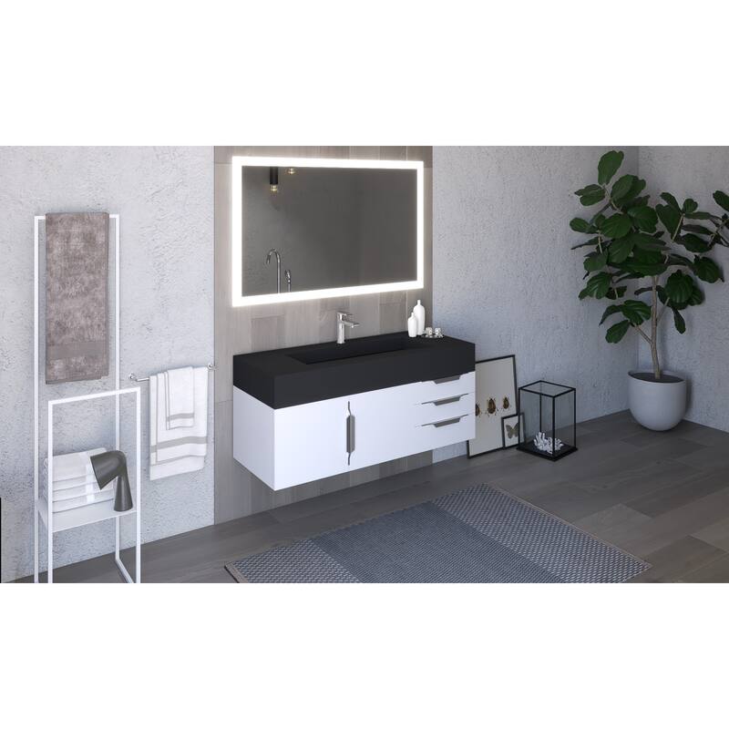 Nile 48" Wall Mounted Bathroom Vanity Set w/ Black Top