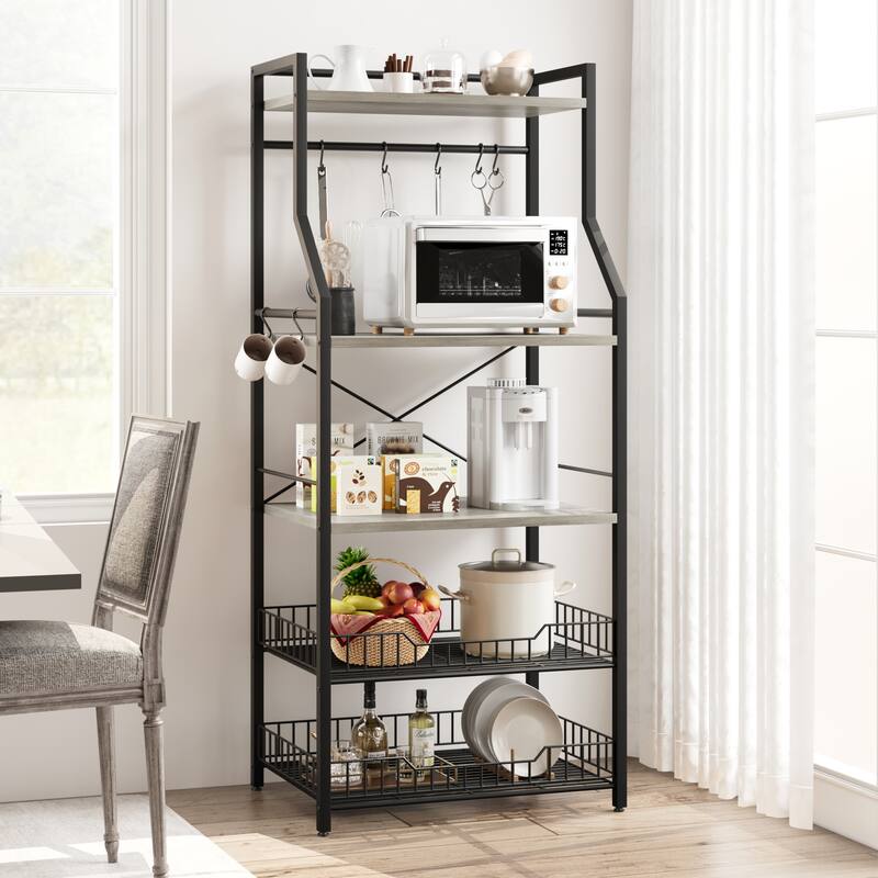 Kitchen Bakers Rack, Microwave Oven Stand with 2 Large Wire Basket