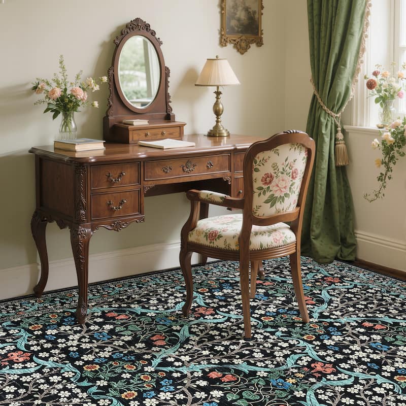Floral Area Rugs for Living Room Bedroom Indoor Soft Low Pile Non-Slip Rug Farmhouse Rug Home Decor