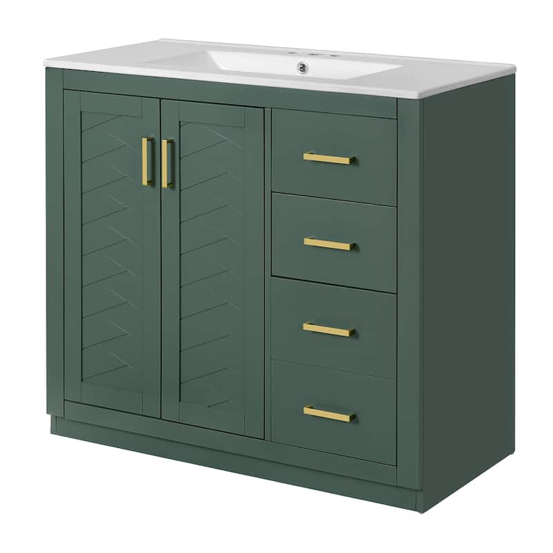 36'' Bathroom Vanity with Ceramic Sink Combo, Freestanding Vanity Set with 3 Drawers& Soft Closing Doors