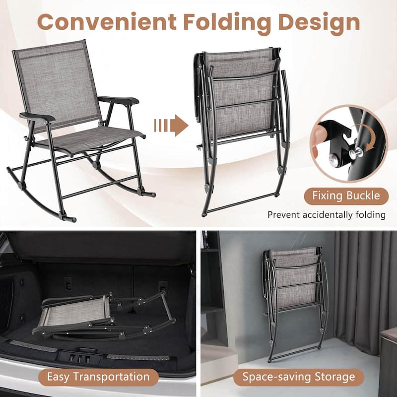 Costway 2 PCS Patio Folding Rocking Chair Heavy-Duty Metal Frame - See Details