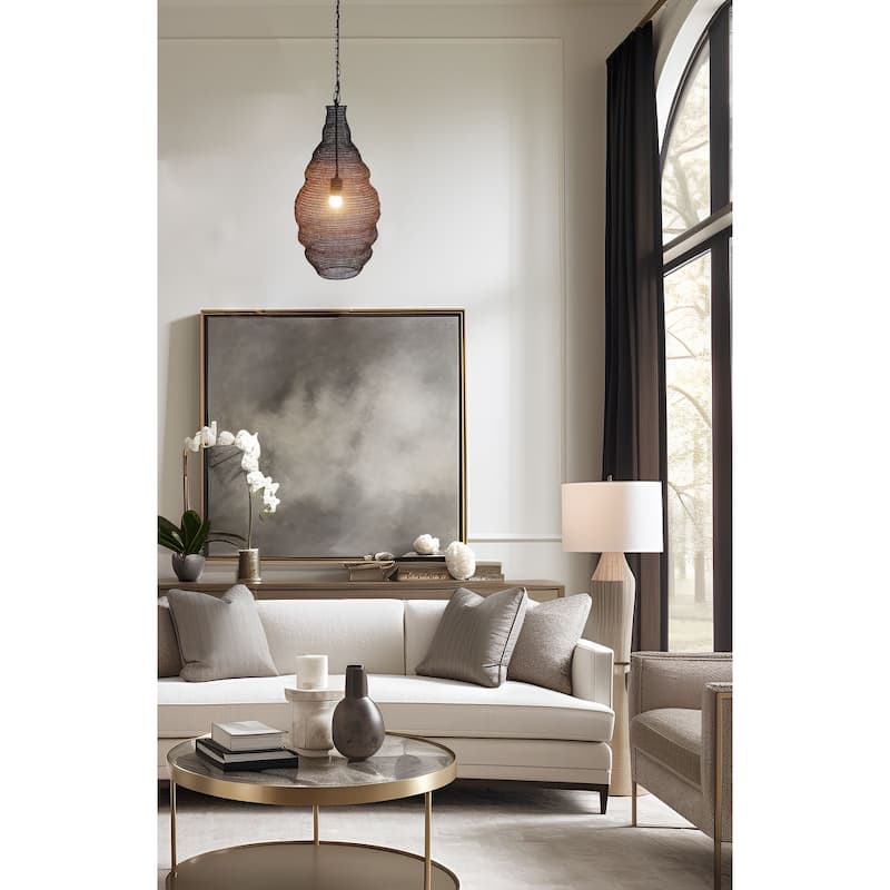 Transitional 1 Light Satin Black Chain Basket Pendant