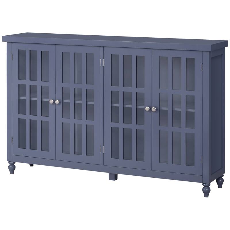 Buffet Cabinet with 4 Tempered Glass Doors,Stripe Pattern and Adjustable Storage Shelf