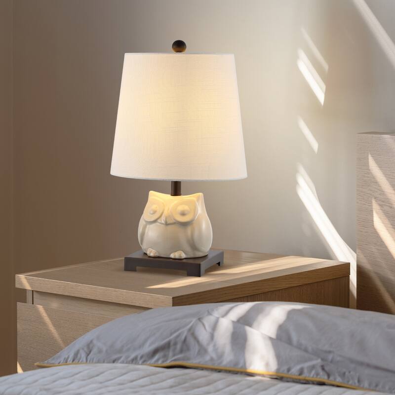 Tiki 16" Ceramic Mini LED Table Lamp, Blue/White by JONATHAN Y - 16