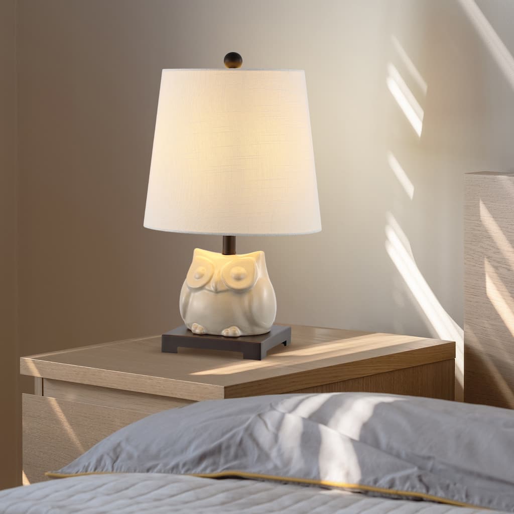 Tiki 16" Ceramic Mini LED Table Lamp, Blue/White by JONATHAN Y - 16