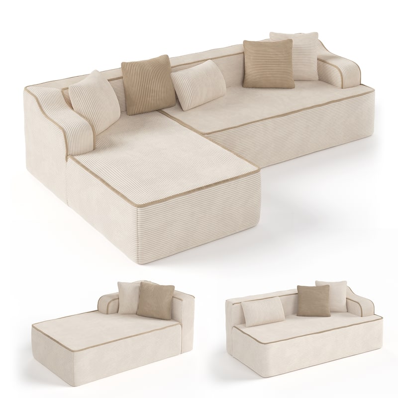 MAISON ARTS Convertible L-Shaped No Assembly Sectional Chaise Sofa for Living Room