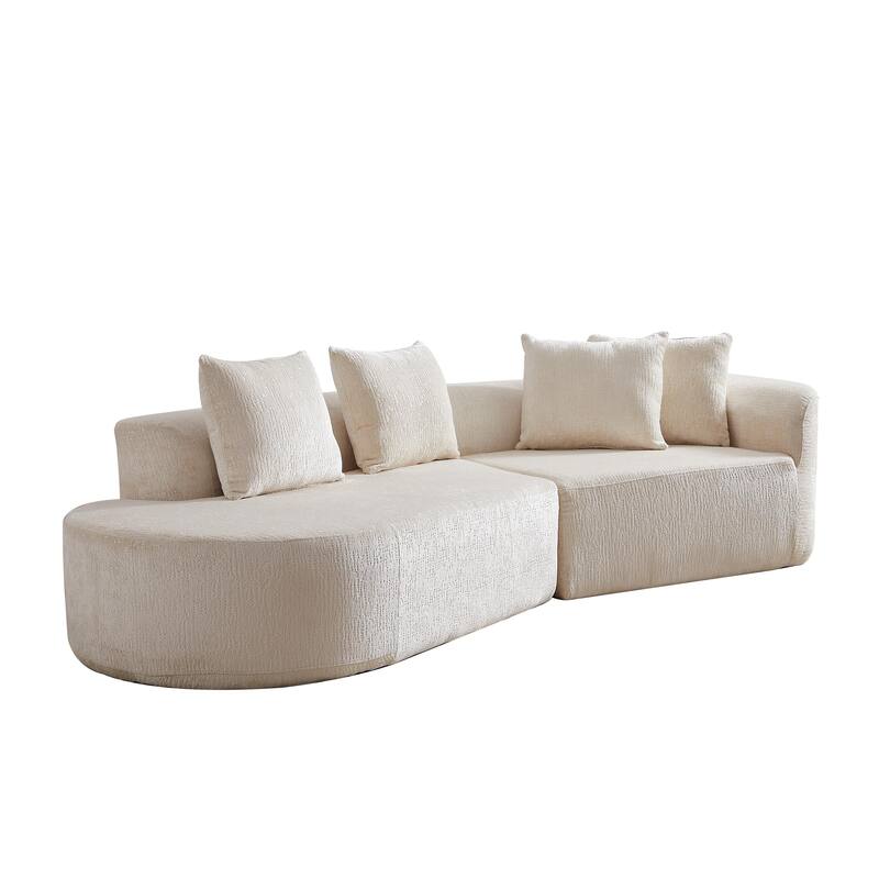 114" Chenille Cloud Sectional Sofa with Extra Deep Seating, and 4 Throw Pillows & No-Assembly Design
