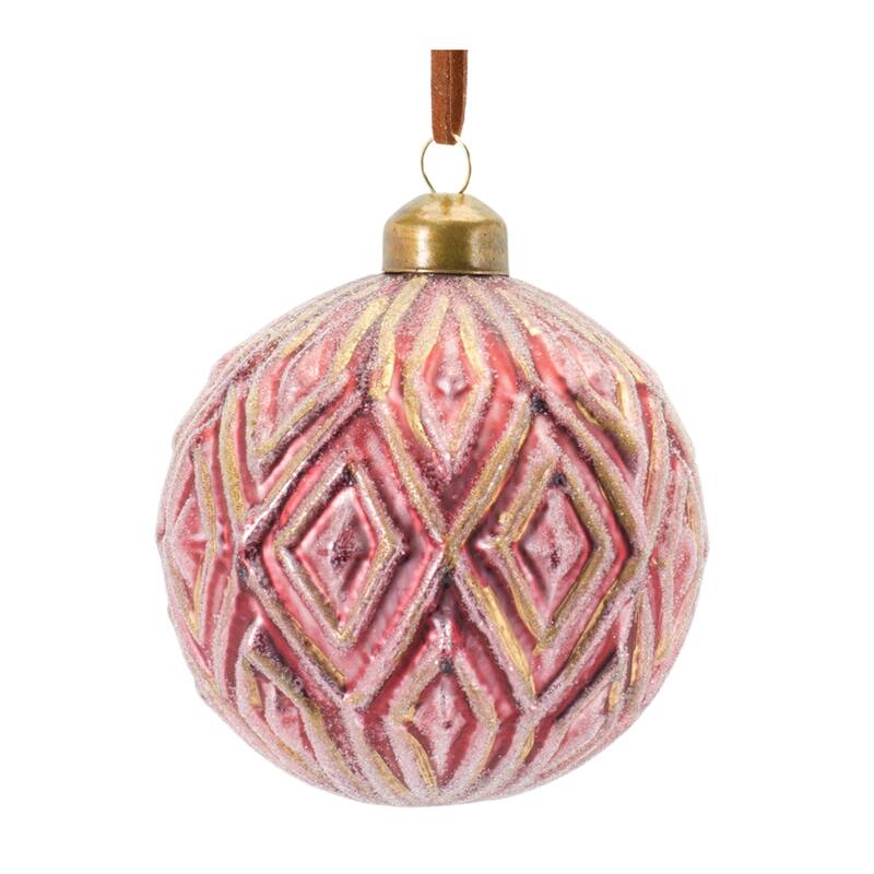 Ornate Glass Ball Ornament (Set of 12) - 3 x 3 x 4