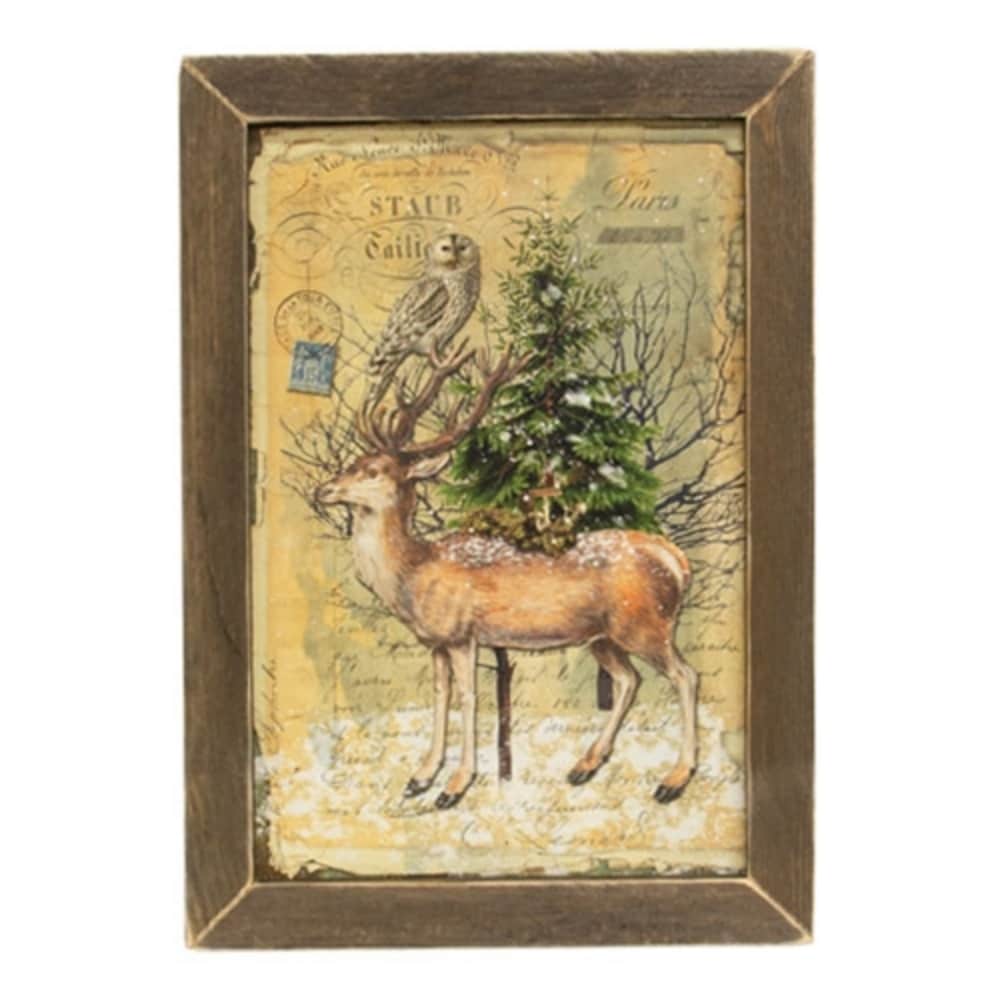 White Tails in Winter Deer Framed Art Print for Home or Office Decor - 19.5