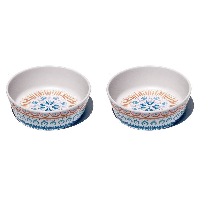 Boho Kitty Medallion, Small Bowl ,1.5 cups, Set of 2 - Tan - Tan