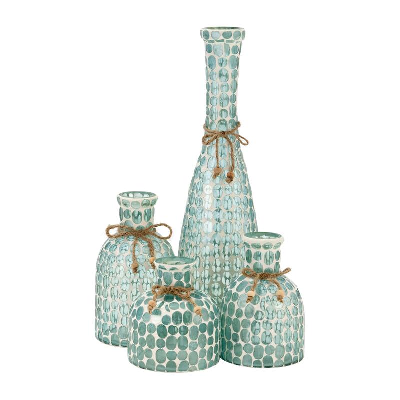 Sagebrook Home Coastal Blue Glass Mosaic Vase