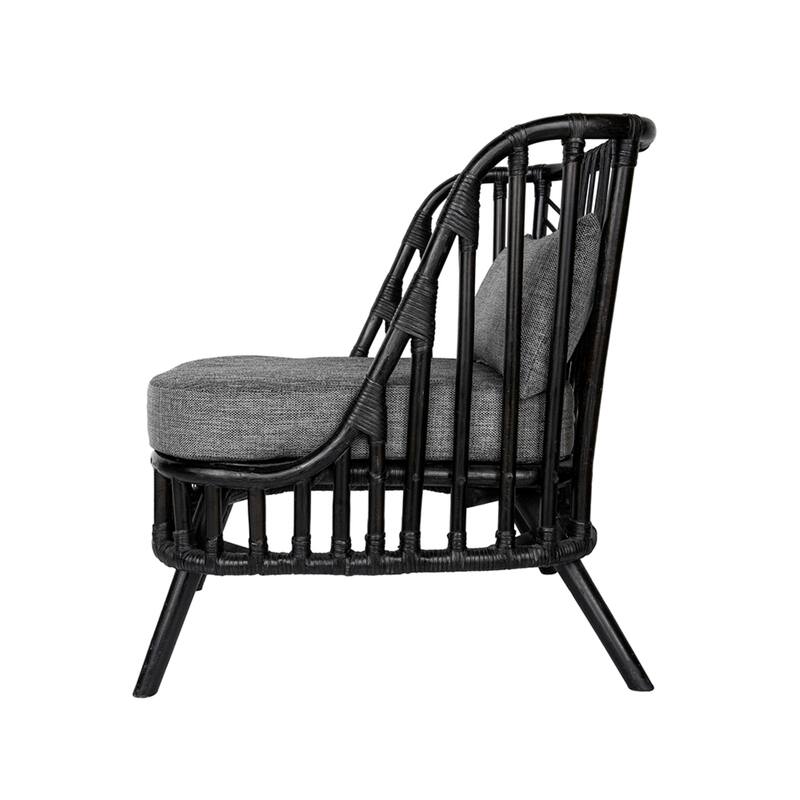 Cushioned Rattan Wooden Chair - 30.75" - Black and Gray