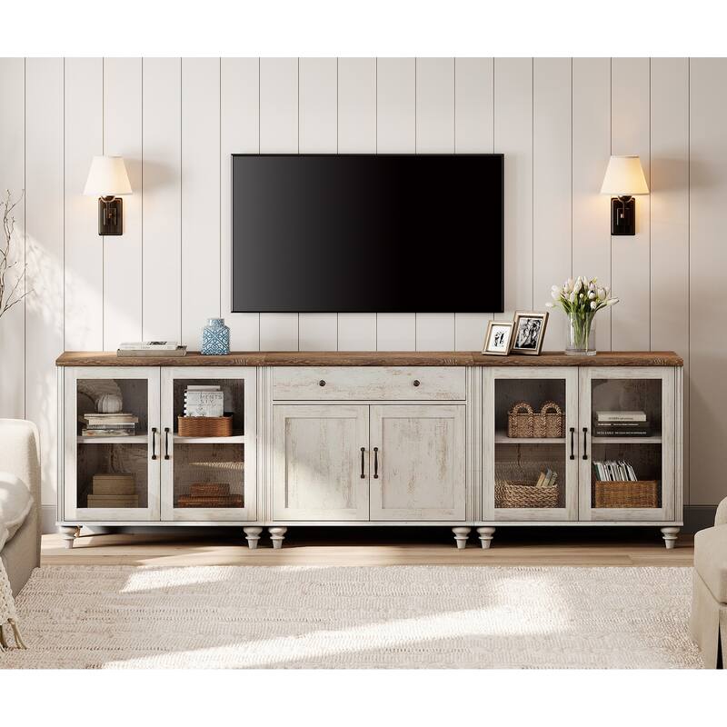 Farmhouse TV Stand with Doors and Drawer﻿