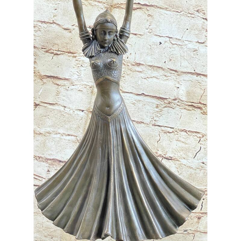 Art Deco Chiparus Russian Dancer Hands Raised Bronze Statue Sculpture Figure Marble Base