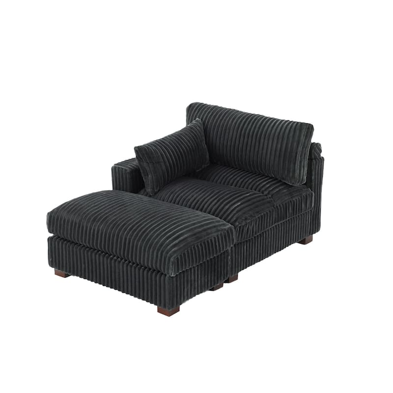 Modren Plush Upholstered Coner Chair and Ottoman Set