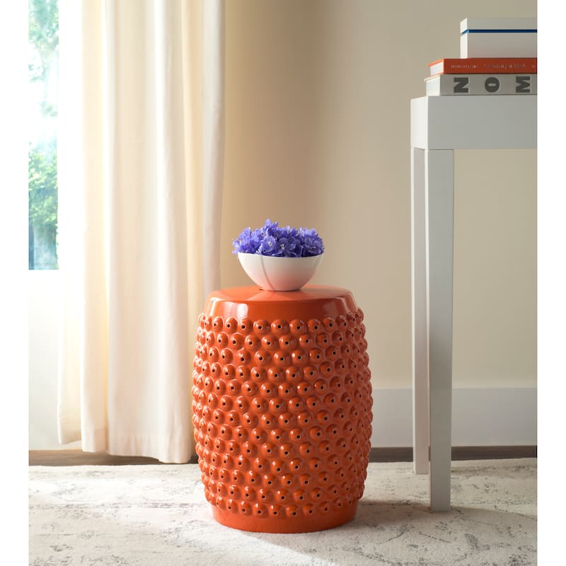 SAFAVIEH Huldah White Nailhead Ceramic Decorative Garden Stool - Orange