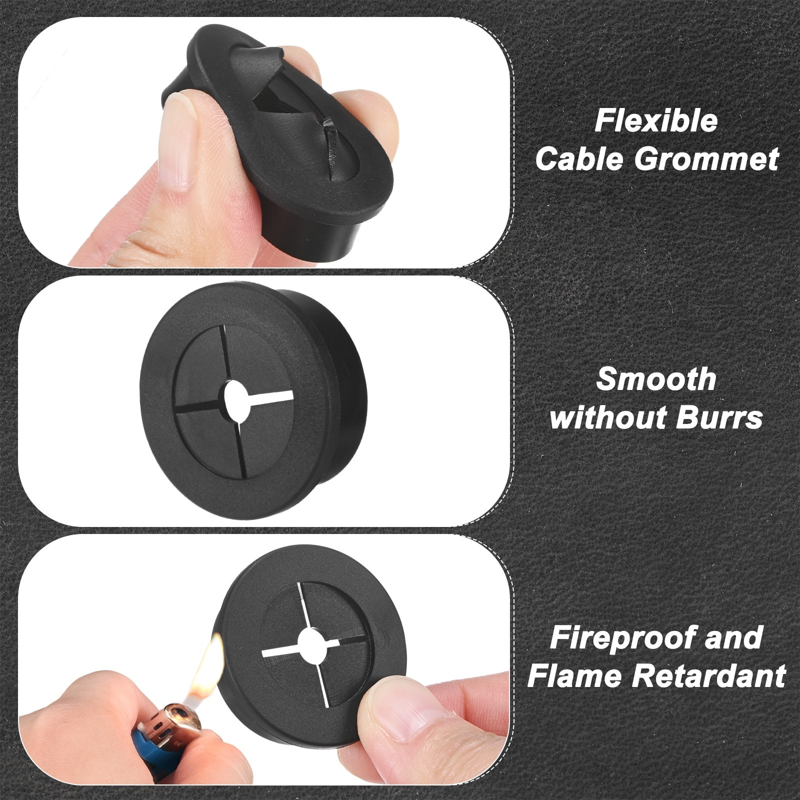 Desk Grommet Double-Sided Flexible Cable Cord Grommet Desk Hole Cover for Cables Through Protection