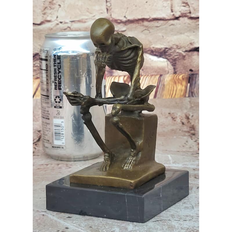 Skeleton Thinker Thinking Man Memento Mori Bronze Statuette Sculpture Figure 6 Inches X 4 Inches