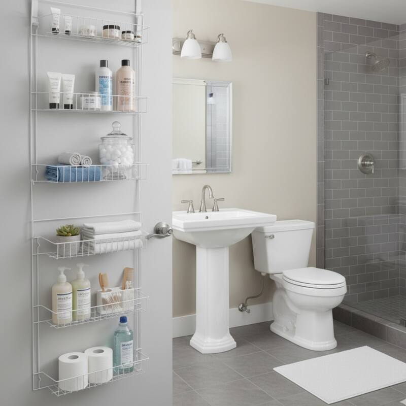 Lavish Home 6-Tier Adjustable Over the Door Pantry Organizer - Powder-Coated Steel Hanging Pantry Shelves and Rack (White)