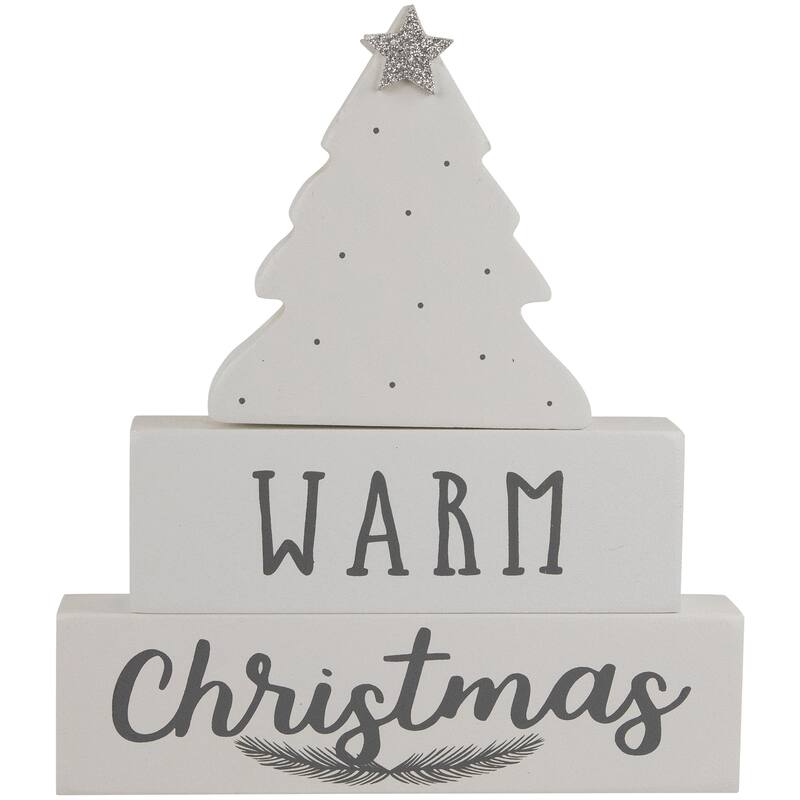 Star Topped Tree "Merry Christmas" Wooden Block Decoration - 6.75"