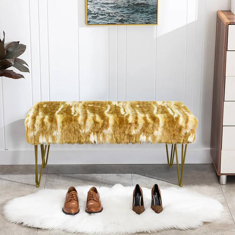 Home Soft Things Soft Fauxfur Ottoman Fuzzy Entryway Bench Seat