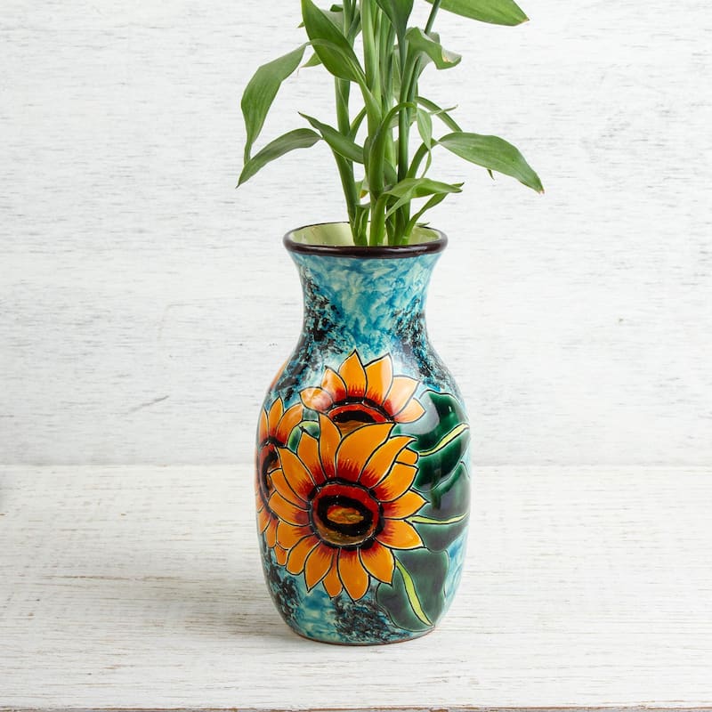 NOVICA Handmade Sunflower Brilliance Ceramic Vase