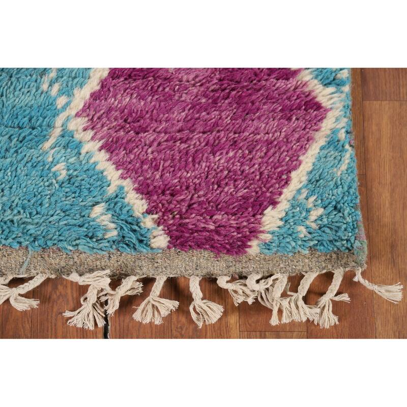 Geometric Moroccan Accent Rug Hand-Knotted Wool Carpet - 2'10" x 5'4"