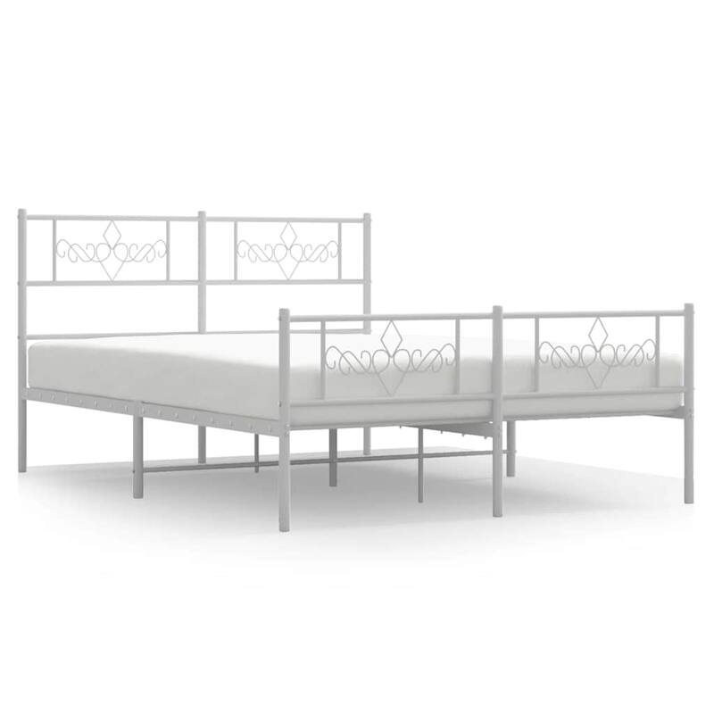 vidaXL 12 Inches White Queen Metal Bed Frame No Mattress - 81.5" x 61.4" x 35.4"